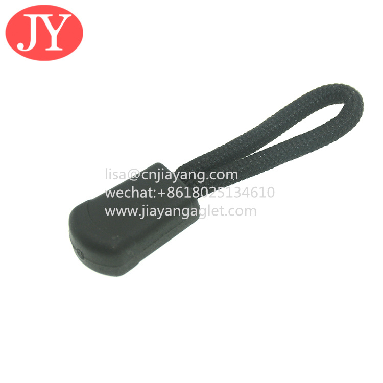 Quality plastic string zipper puller for garments custom logo and size rubber zip puller wholesale