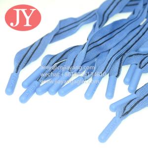 Quality blue and black flat cord drawstrings soft silicone end cord for women's short polyester cord custom aglet wholesale