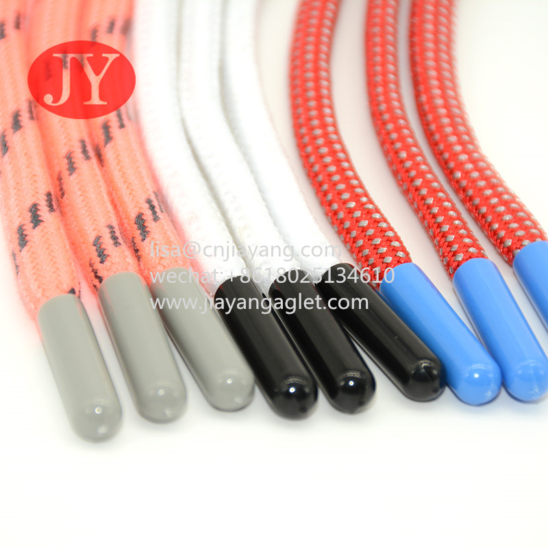 Quality 2021 new style black/red/blue/color plastic aglets hand painting shoelace cord with round cotton drawstrings wholesale