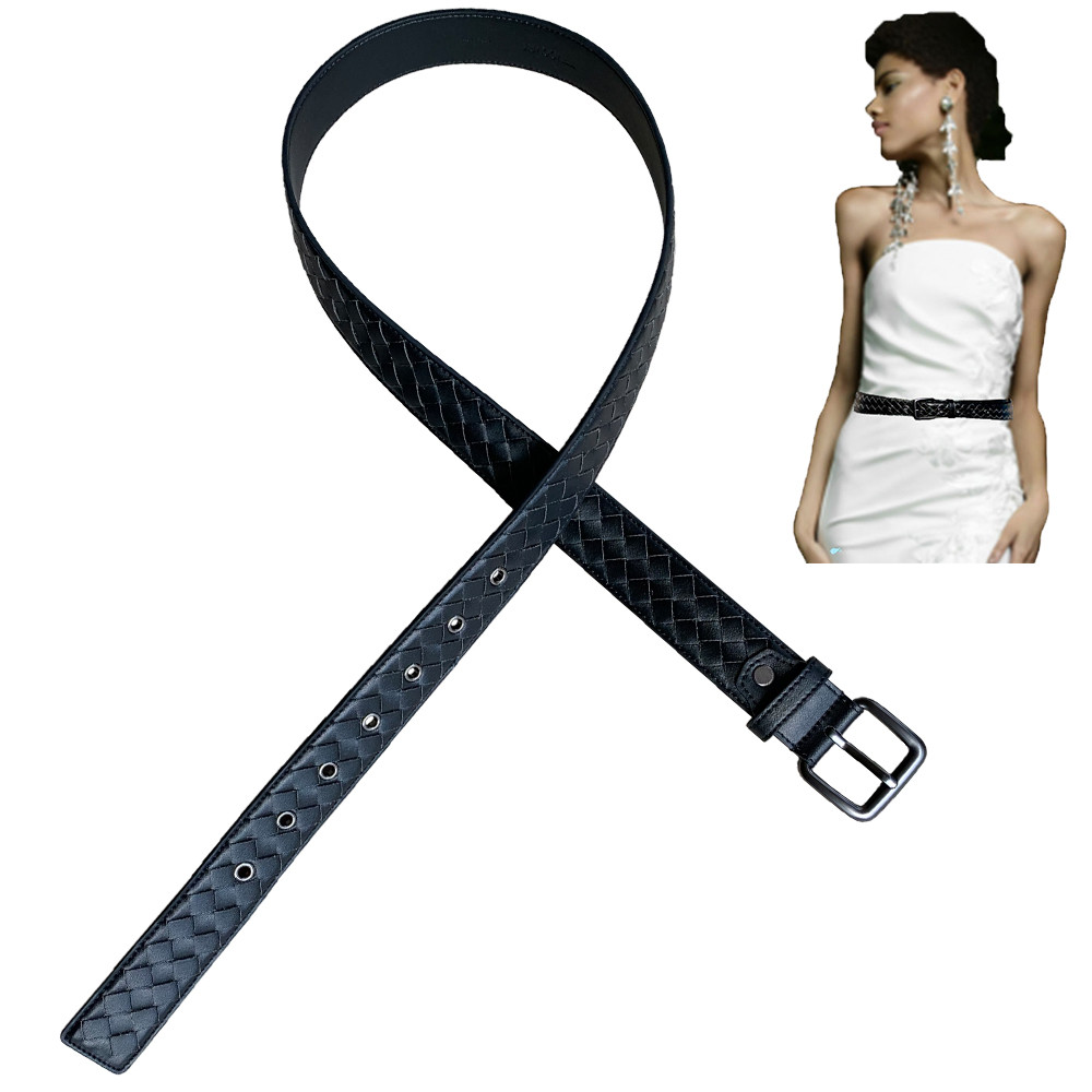 Quality 7 pin buckle Knitted Leather Belt , Ladies Skinny Belt 1.25In Width wholesale