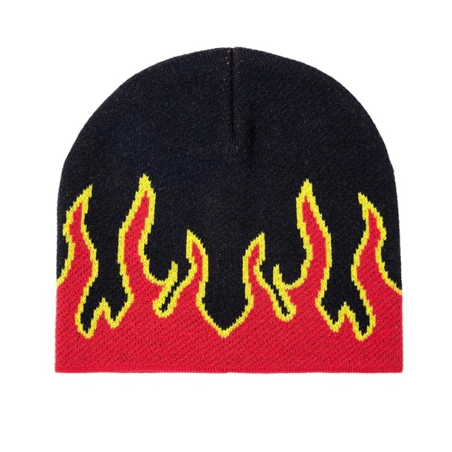 Quality Fashion Fire Design Knit Beanie Hats Woven Label Character Style wholesale
