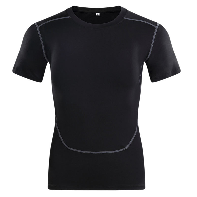 Quality Cycling Black Round Neck T Shirts Clothing High Flexibility Tight Sportswear T Shirts wholesale