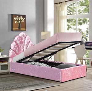 China Pink Upholstered Queen Beds Gas Lift Up Storage Platform Bed Frame on sale