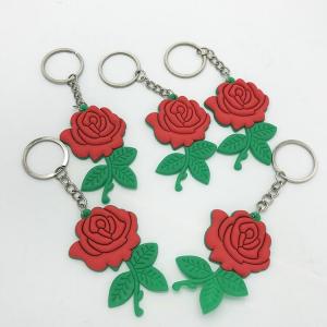 Quality Custom Rose Flower Shape PVC Keychain Promotion Gift 3D Rubber Key Ring wholesale