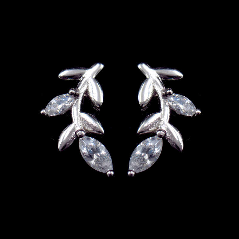 Quality Leaves Tree’s Leaf Real 925 Silver Earrings With Cubic Zircon Stone wholesale