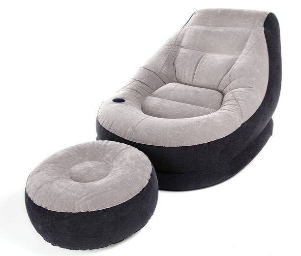 Quality Comfortable flocked inflatable lazy sofa with footrest set wholesale