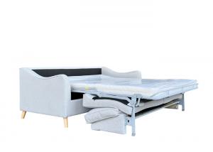 China Timber Legs White Fabric Sleeper Sofa One Step Folding Sleeper Couch Cushions on sale