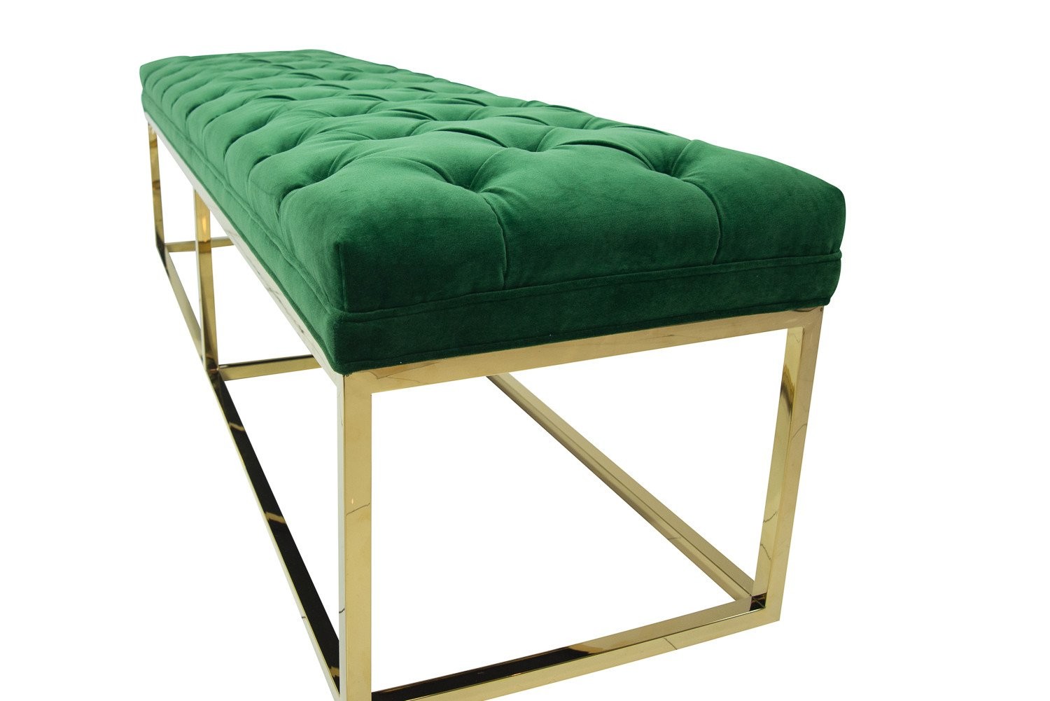 Quality HOT sale modern classic green velvet fabric tufted upholstery bench stainless steel frame ottoman for wedding event wholesale