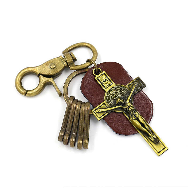 Quality OEM Personalized Keychain Gifts brown Cross Key Ring Retro Souvenir wholesale
