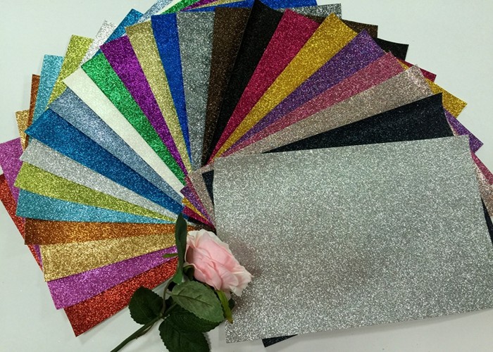 Quality 1/128" Glitter Mixed Colors PU Glitter Fabric PU Cloth Backing For Christmas Box wholesale