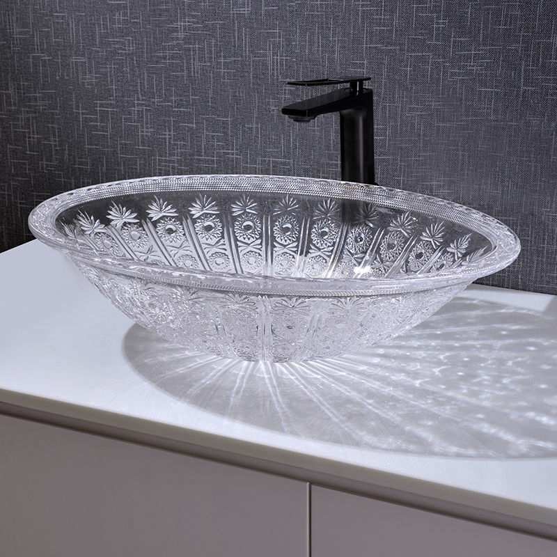 China Oval Shape Wash Basin Bowl Counter Top Crystal Clear Vanity 530mm Length on sale