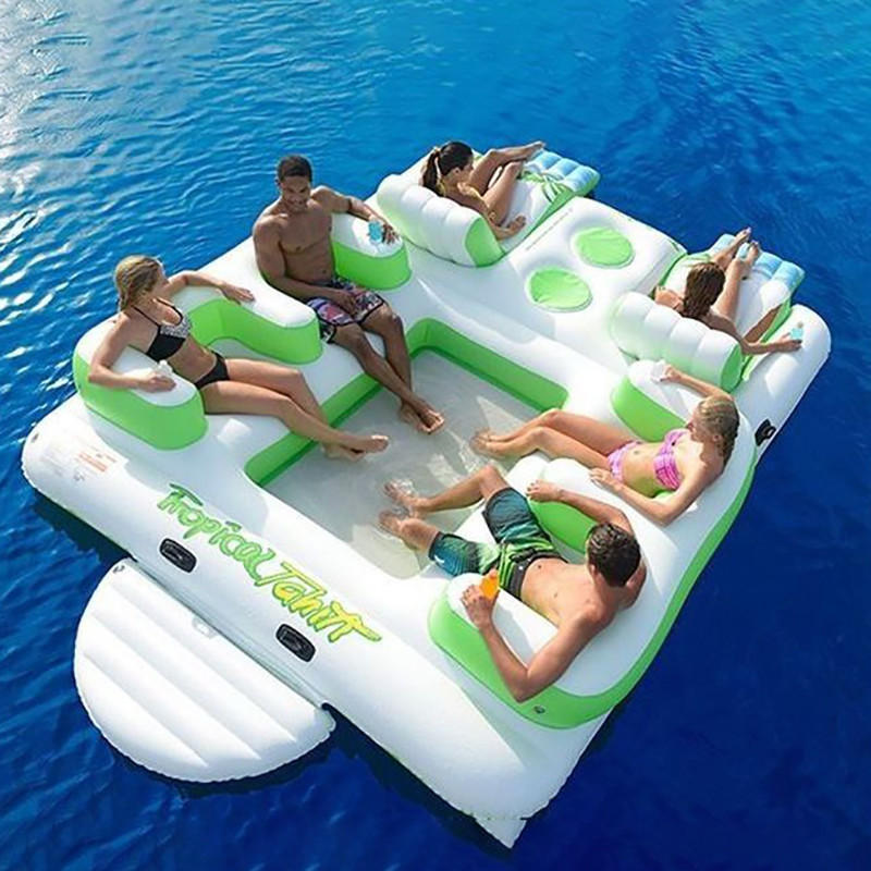 Quality 0.9mm Durable PVC Inflatable Water Sports Island Floating Lounge With 6 Seats wholesale