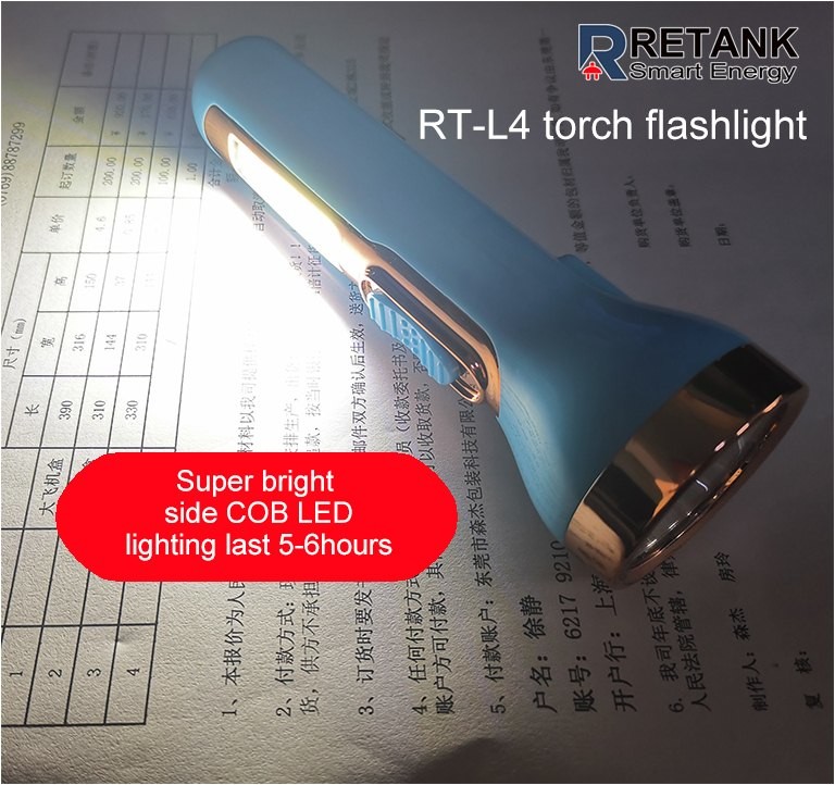 Quality RETANK L4 18650 lifepo4 led rechargeable torch light COB sidelight torchlight charge by solar panel and micro usb wholesale