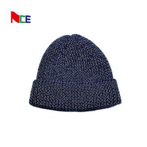 Quality 60cm Winter Beanie Hat Men Reflective Yarn Knit Skull Soft Warm Fold Up Cuff Daily Beanie Caps wholesale