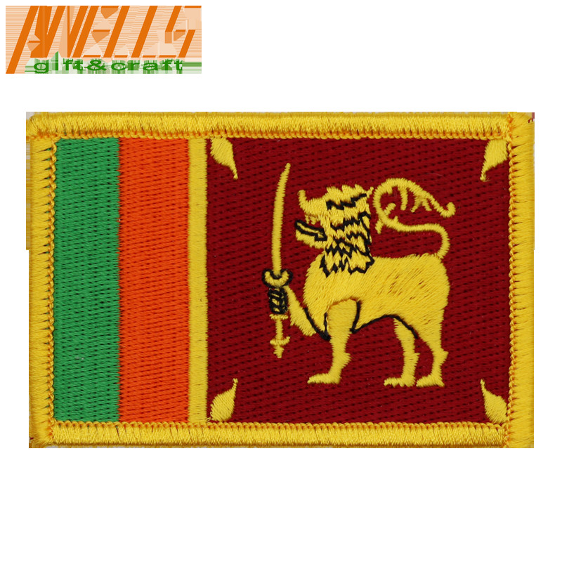 Quality Sri Lanka International Country Flag Patch Sinhalese Ceylon Lion Embroidered Applique Iron-on Tactical Morale Patch wholesale