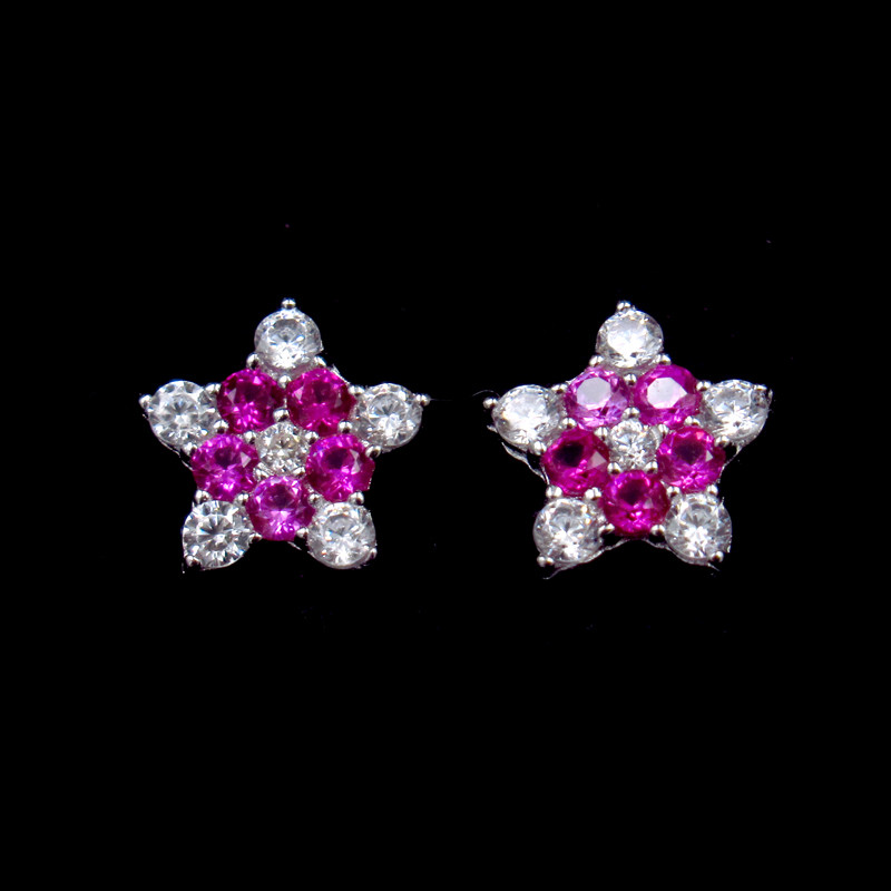 Cheap Star Shape Silver Cubic Zirconia Earrings Pure 925 Silver Custom Color for sale