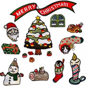 Quality Christmas Embroidered Iron On Patches Applique Blue Merrow Border For Craft Clothing wholesale
