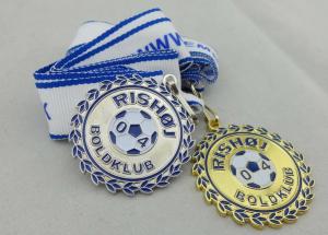 Quality 2D or 3D Gold Plating Iron / Brass / Zinc Alloy Rishoj Iron Stamped Ribbon Medals with Soft Enamel wholesale