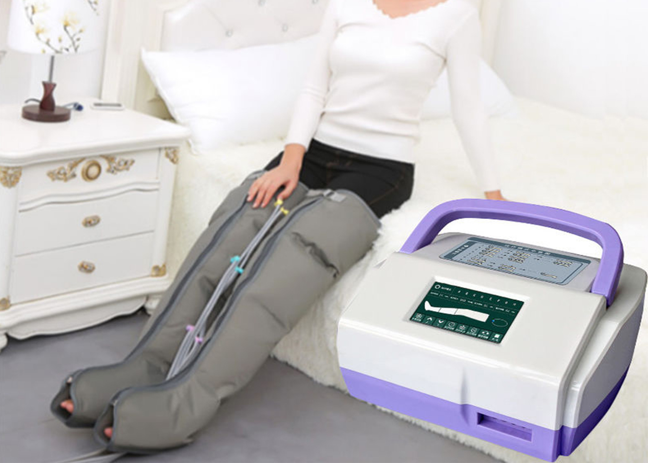 Quality Sequential Inflatable Leg Massager , Blood Circulation Long Boot Air Massager wholesale