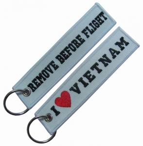 Quality Remove Before Flight Embroidered Keychains With Eyelet Ring wholesale