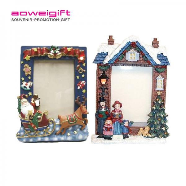 Custom High quality home decoration Cute cartoon deer resin picture frame 3D Christmas Santa Claus poly resin photo frame