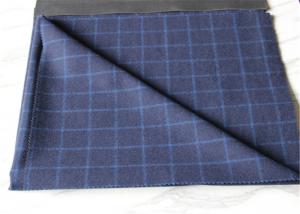 China Medium Wool Plaid Fabric Navy Background And White Line , Window Pane Fabric on sale