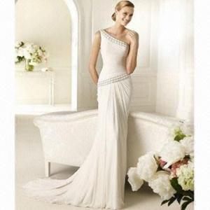 Quality One-shoulder Chiffon Mermaid Wedding Dress with Beading wholesale