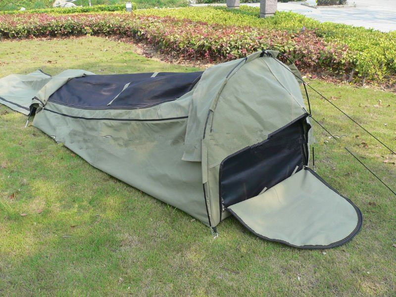 Quality Canvas Famliy 2 Man Swag Tent , YKK Zipper Swag Bag Tent With Aluminum Pole wholesale