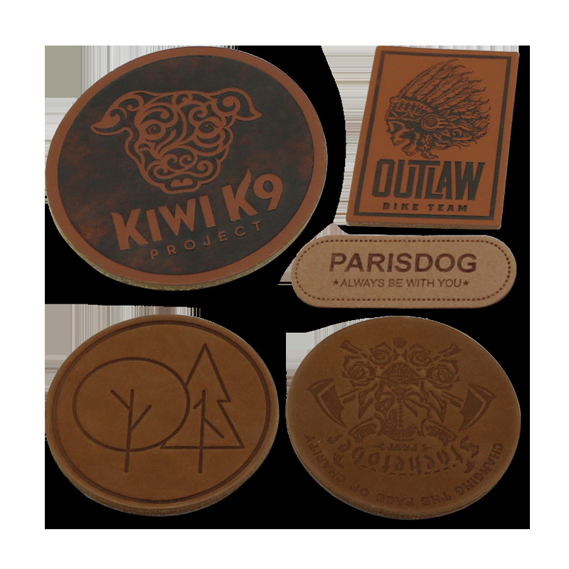 Quality PU Leather Label Tags Debossed Hot Stamping Felt Backing For  hat wholesale