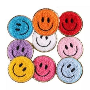 Quality Smile Face Glitter Chenille Iron On Patches Cloth Stickers Decorative For Clothing wholesale