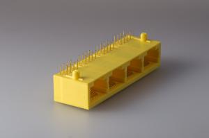 Quality Full Plastic Yellow 90 Degree RJ45 , Ethernet RJ45 Plug 8P8C 1 * 4 Port  Without  LED Gold Plated wholesale