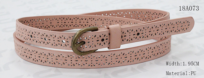 Old Brass Buckle Pink PU Ladies Stretch Belts With Punching Patterns