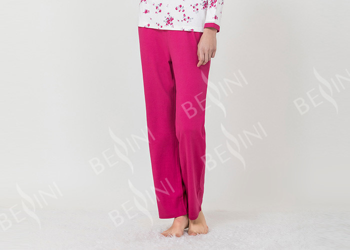 Quality Large Floral Printed Womens Pyjama Sets 100% Combed Cotton Interlock Material wholesale