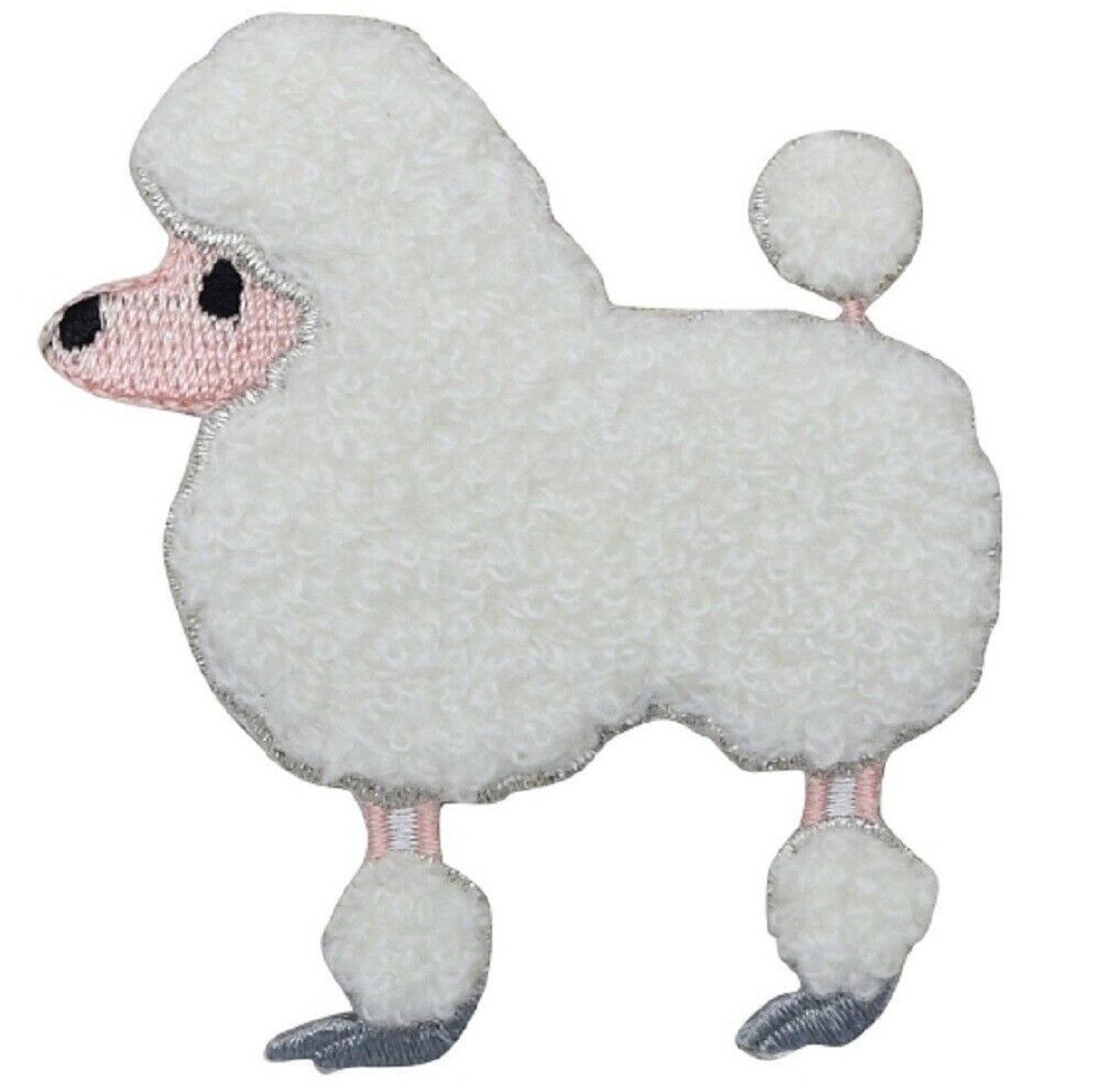 Quality Chenille Poodle Applique Patch - White Dog, Canine Badge 2-5/8" (Iron on) wholesale