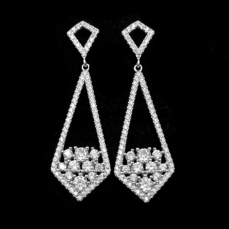 Quality Women Tassel Design Silver Cubic Zirconia Earrings With Real White Gold Plated wholesale