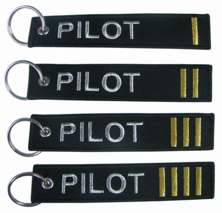 Quality Metallic Gold Pilot Embroidered Fabric Keychain 100% polyester  Eco - friendly wholesale