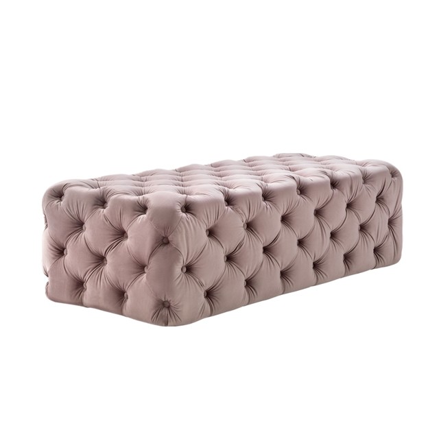Quality classic furniture botton tufted velvet fabric ottoman, pink bench for wedding event living room wholesale