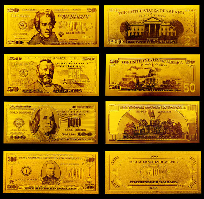 China America Gold Engrave Banknote , Value Collection Golden Dollar Bills on sale