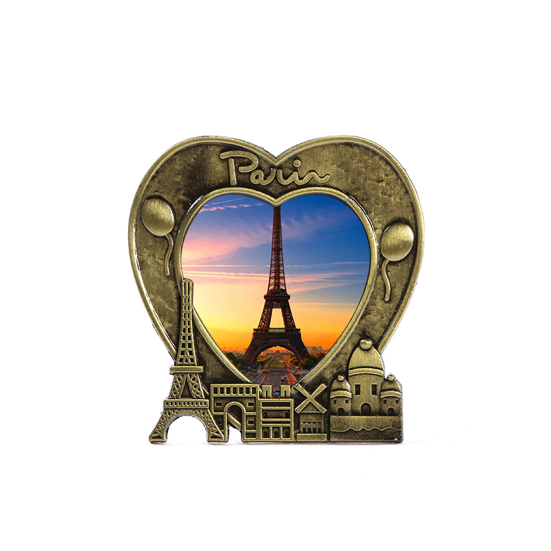 3D love sunset scenery Paris France Eiffel Tower souvenir gift metal heart shaped picture frame