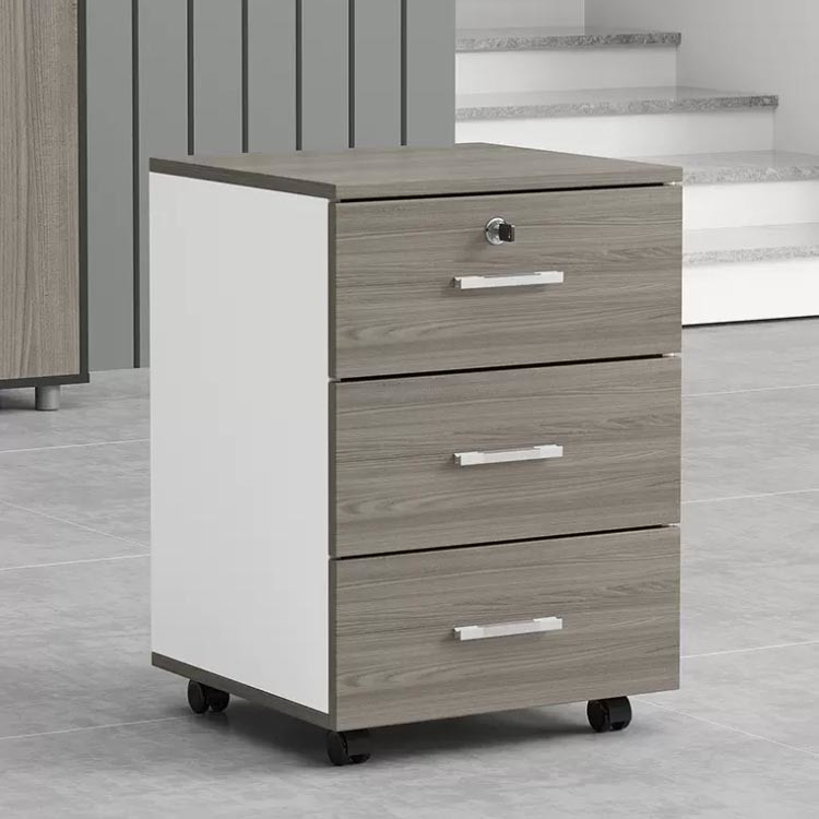 China Grey Office Wooden Filing Cabinets 3 Drawer Movable File Cabinet With Wheels on sale
