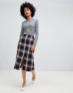 China 2019 fashionable new arrival tartan with zip detail midi skirt on sale