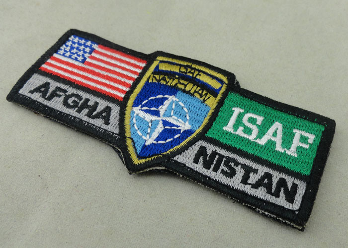 Quality ISAF Custom Embroidery Patches / Woven America Military Velcro Patches wholesale