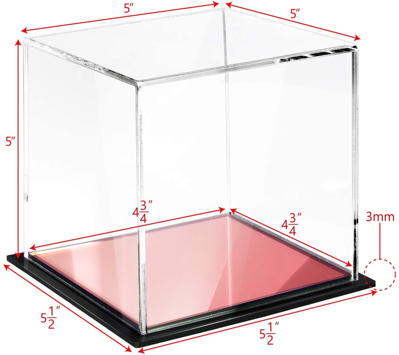 Rose Gold Mirrored Base Acrylic Display Case With Memorabilia Box Dust Cover