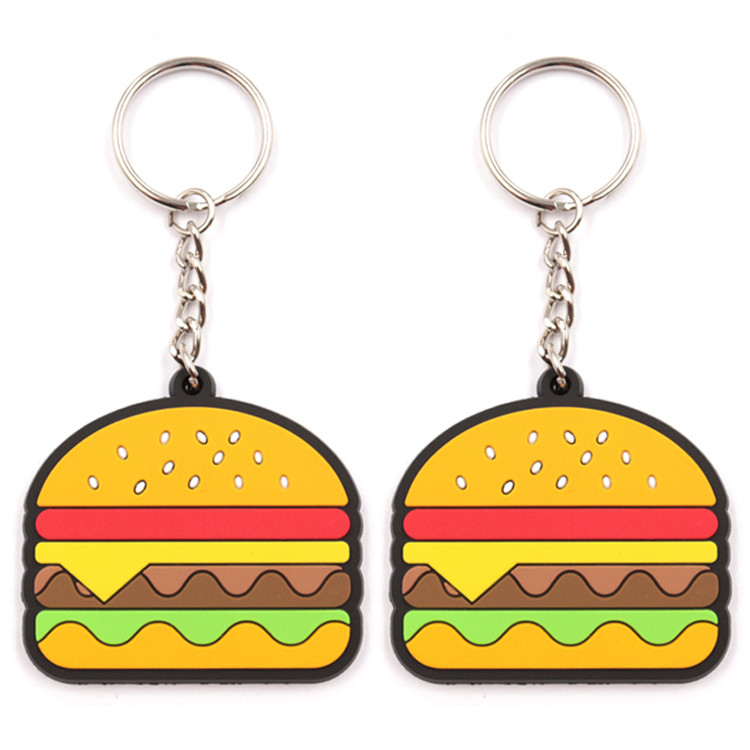 Quality Soft Cute Burger PVC Key Chain 2D 3D Promotion Gift Mini Food Keychain wholesale