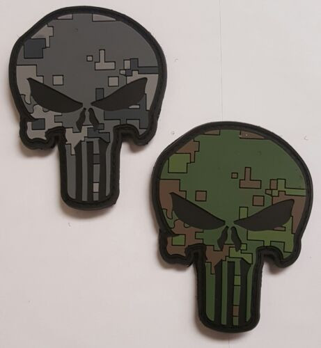 Quality Punisher Skull Green & Gray Digital Camo Pattern PVC Hook Back Patch wholesale
