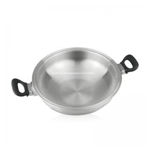 China Rapid Warming 304 Try-Ply Stainless Steel Wok Pan With Double Ear on sale