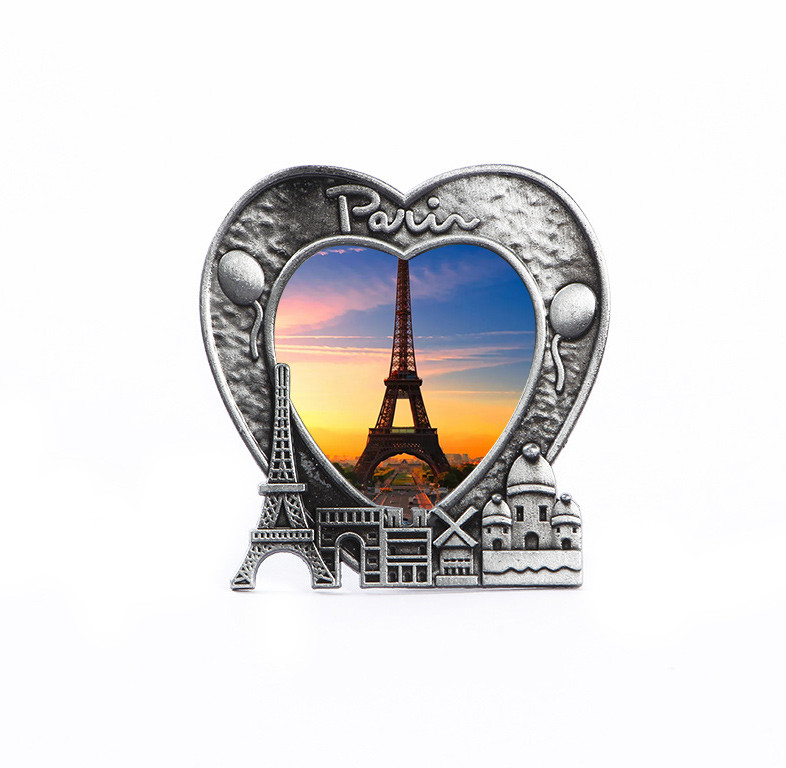 Quality Paris France Eiffel Tower Metal Heart Shaped Picture Frame 3D Love Sunset Scenery wholesale