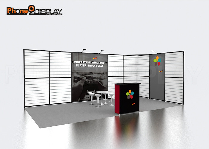 China Portable Slatwall Trade Show Booths 10x20 , Aluminum Extrusion Modular Exhibition Booth on sale