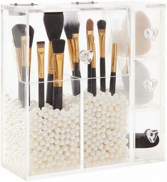 Non Toxic Acrylic Dust Cover Clear Acrylic Makeup Organizer With Brush Holder