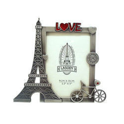 Quality 3.5*5inch Paris Eiffel Tower Souvenir Metal Rectangle Picture Frame With Rhinestone Love wholesale